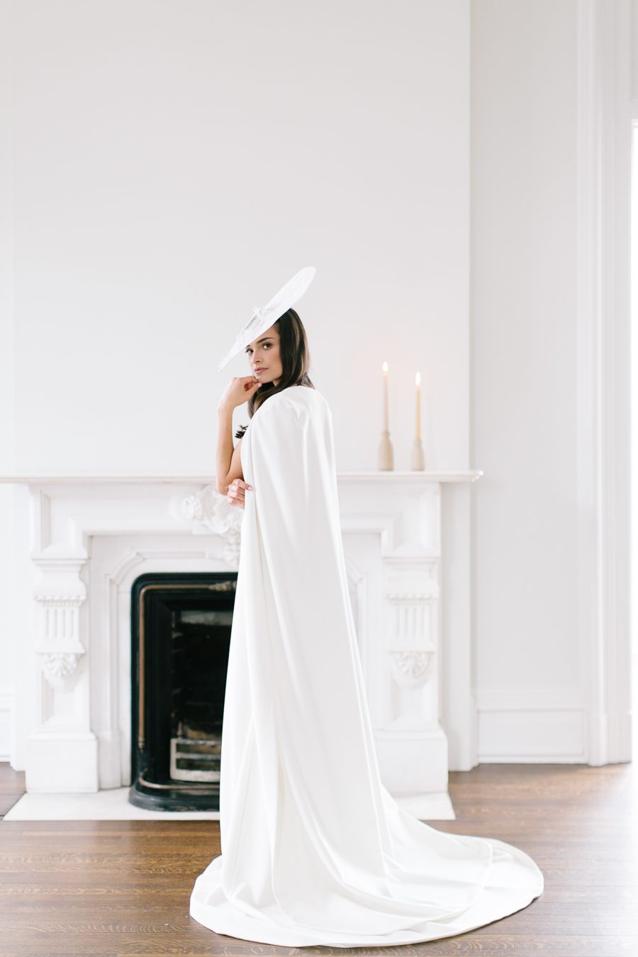 wisconsin bride fine art door county wedding photographers, lake geneva wedding photos, bridal cape and hat, modern bride photography