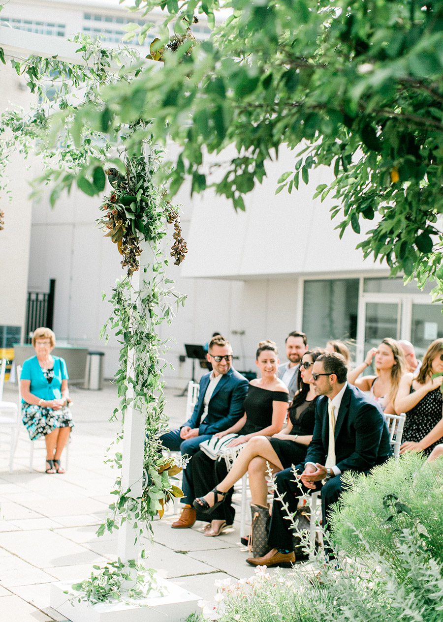 MMoCA Madison Wedding Photographers Cherry Blossom Events Carly McCray, black and white bride, wedding photos, daffodil parker, bridal bouquet, modern bouquet