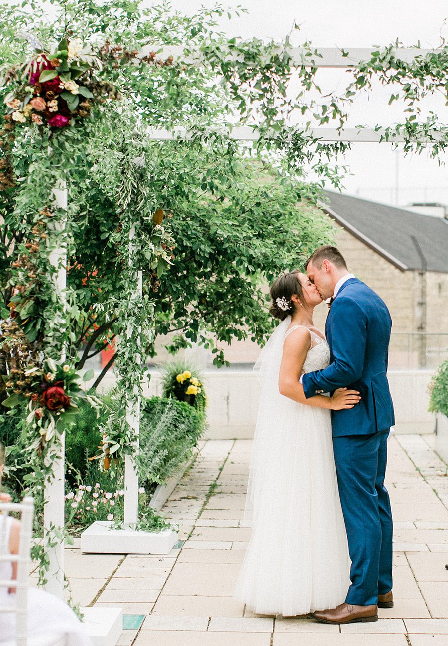 MMoCA Madison Wedding Photographers Cherry Blossom Events Carly McCray, black and white bride, wedding photos, daffodil parker, bridal bouquet, modern bouquet, custom chuppah