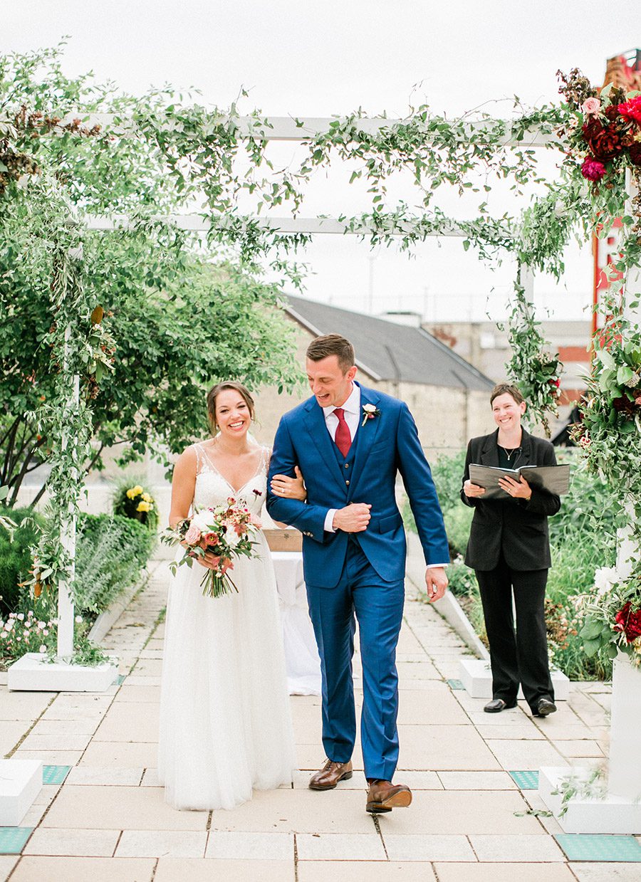 MMoCA Madison Wedding Photographers Cherry Blossom Events Carly McCray, black and white bride, wedding photos, daffodil parker, bridal bouquet, modern bouquet, custom chuppah