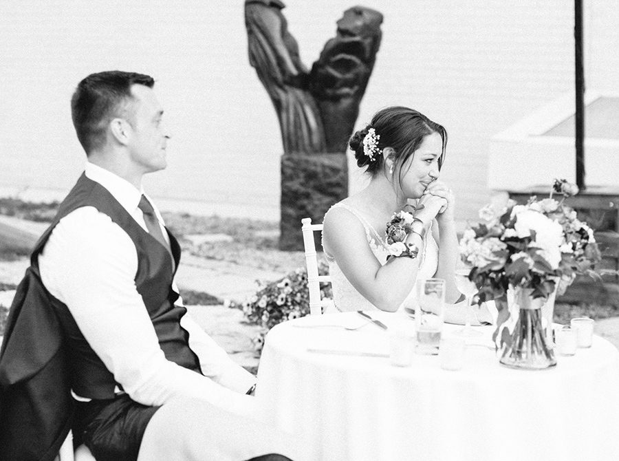 MMoCA Madison Wedding Photographers Cherry Blossom Events Carly McCray, black and white bride, wedding photos, daffodil parker, bridal bouquet, modern bouquet, custom wedding signage hand lettering, farm tables